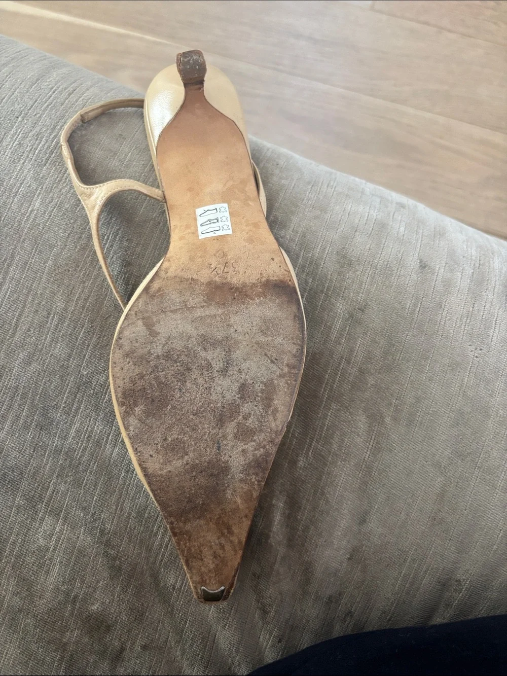 Pura Lopez Beige Pointed-Toe Slingback Heels Made In Spain